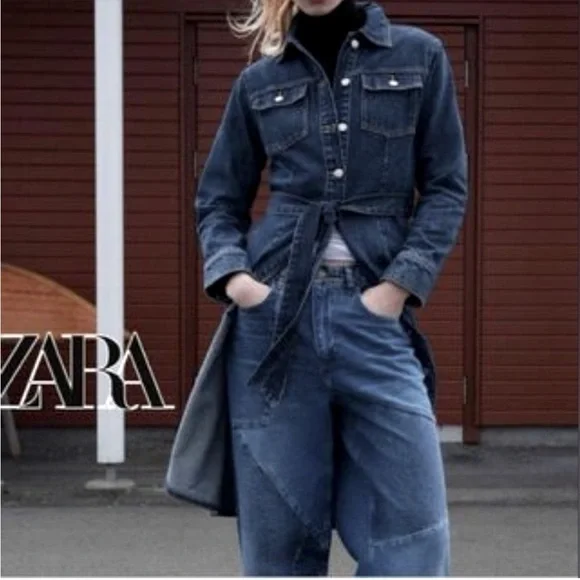 Zara Classic Denim Shirt belted Dress -  Sz Medium - NWT - Picture 14 of 17